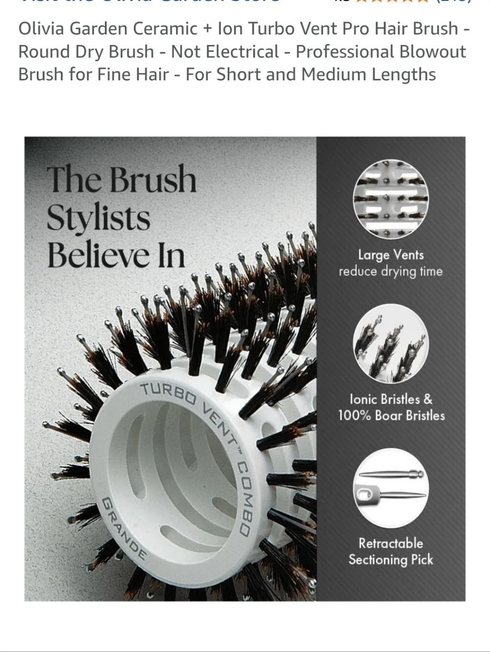Ceramic + Ion Grande Round Vent Brush - White and Black
